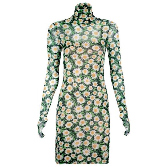 AFRM Women's Afrm Mari Print Long Sleeve Turtleneck Mesh Body-Con Dress Size S - Picture 3 of 4